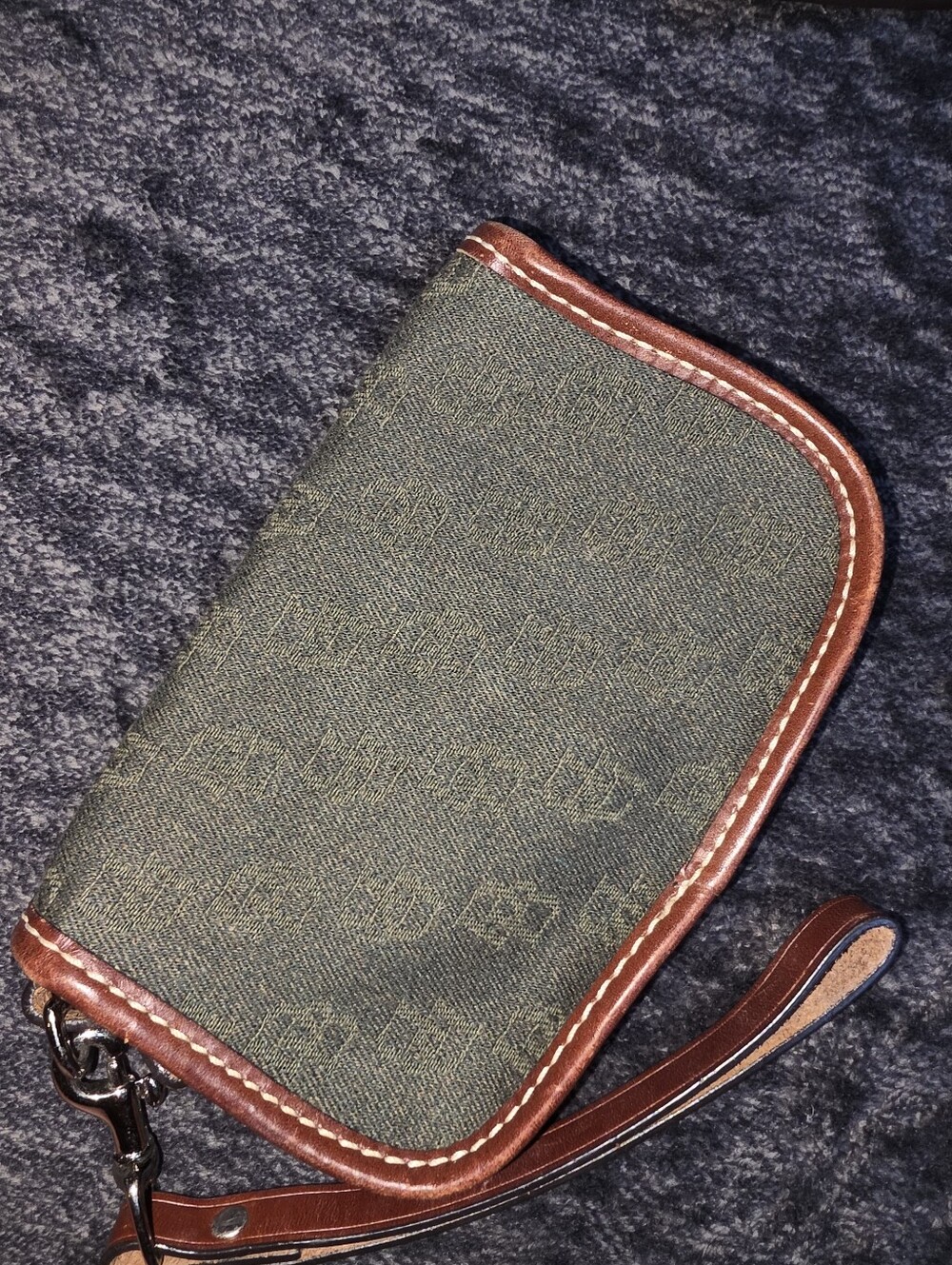 Dooney & Bourke Olive Green Canvas Wristlet Clutch with Brown Trim - Picture 3 of 7